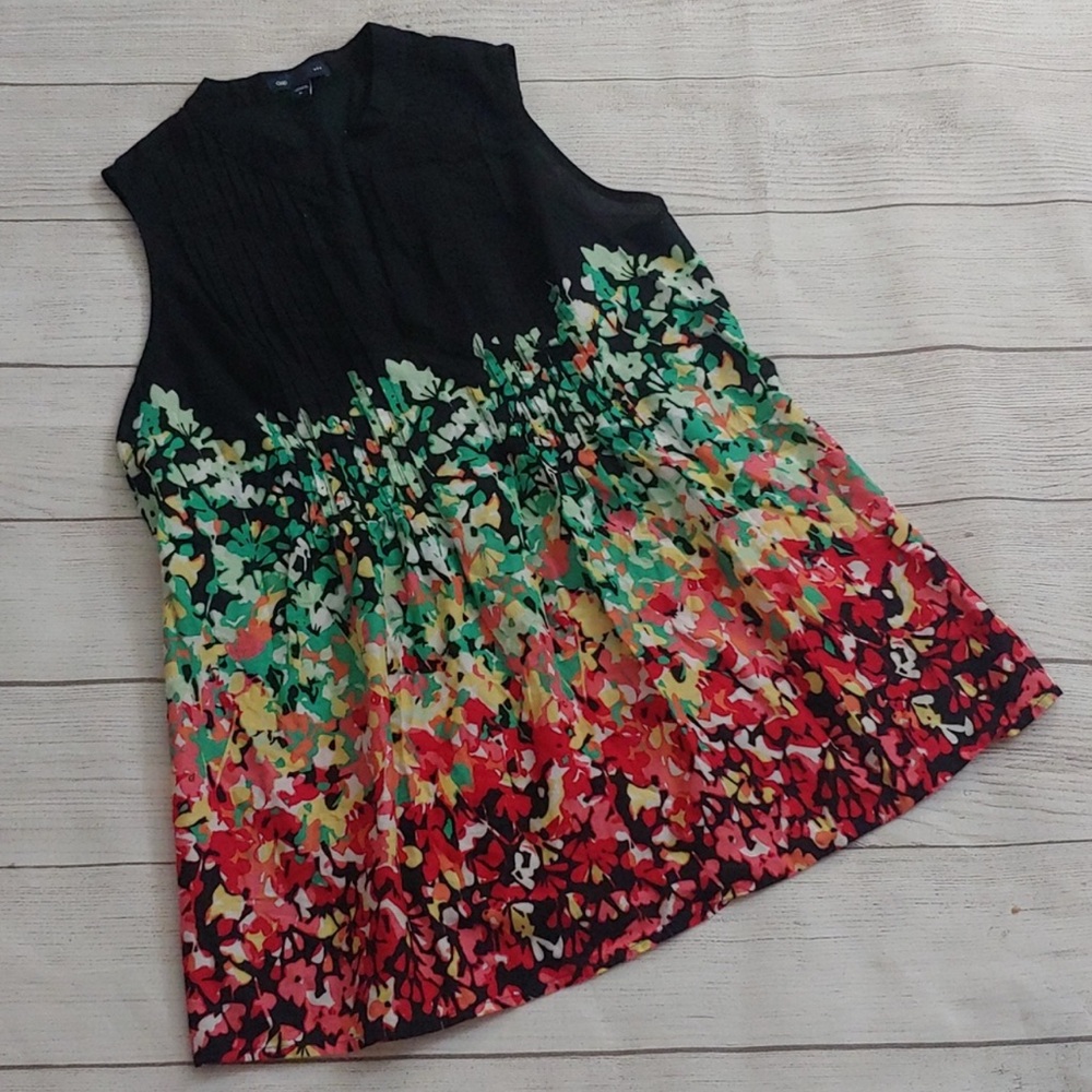 GAP Black Floral Blouse with Multicolor Design